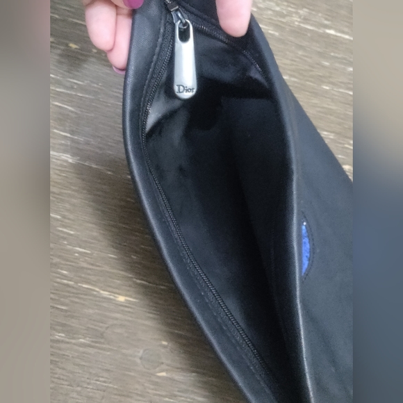 Christian Dior Black Beauty Bag Blue Shimmer Logo Vintage Clutch - Picture 4 of 4